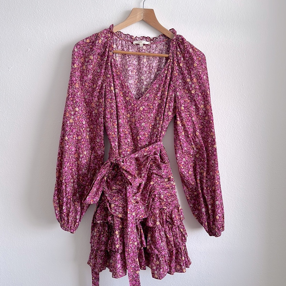 LoveShackFancy pink floral dress with ruffle skirt. Size 6.